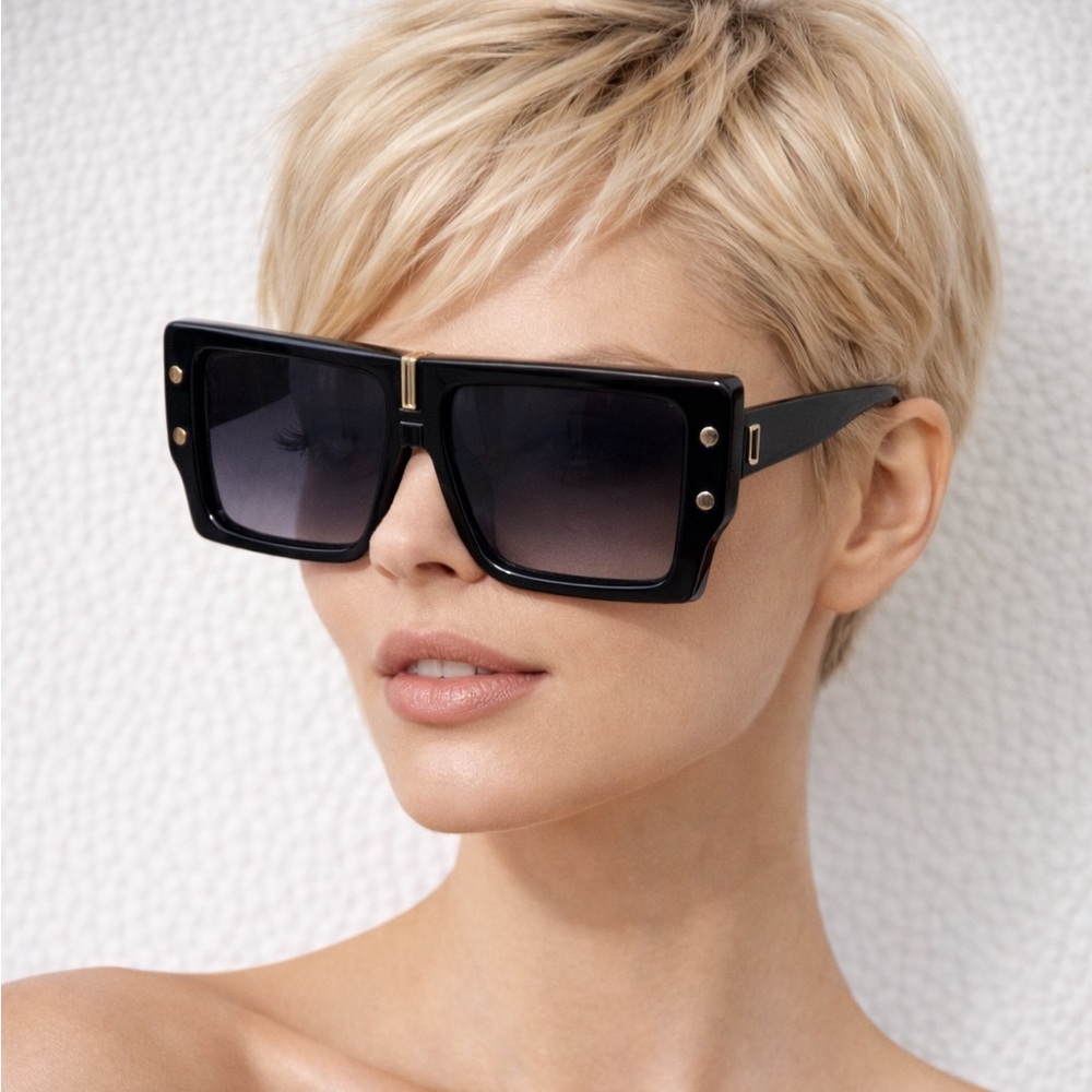 Black Oversized Dramatic Square Sunglasses